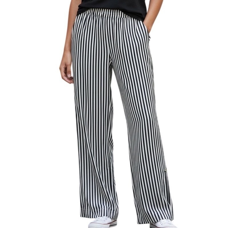 Fifteen Twenty Womens Wide Leg Pants Black White Stripe Elastic Waist Nwt Size M